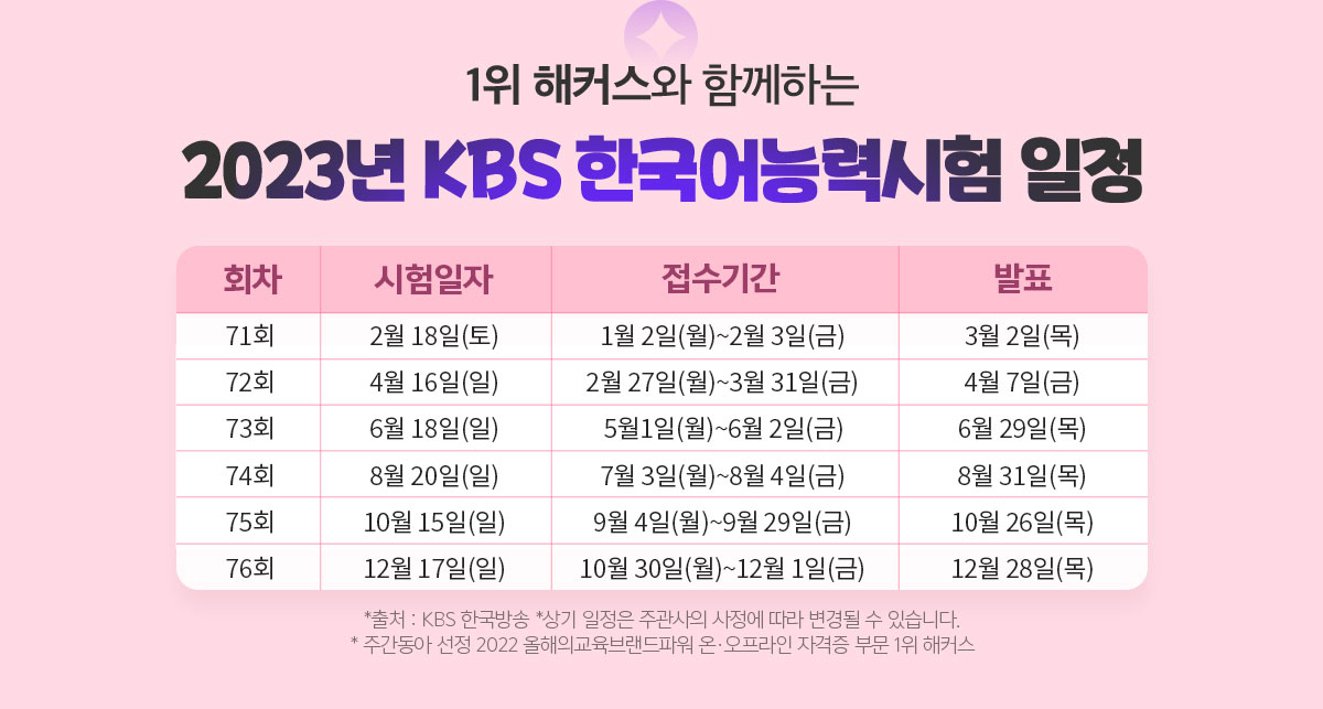 1위 해커스와 함께하는 2023년 KBS 한국어능력시험 일정